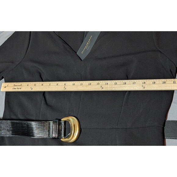 Donna Karan Black Belted V-Neck Double Slit Sheath Dress Size 16 NWT NEW - Picture 11 of 16